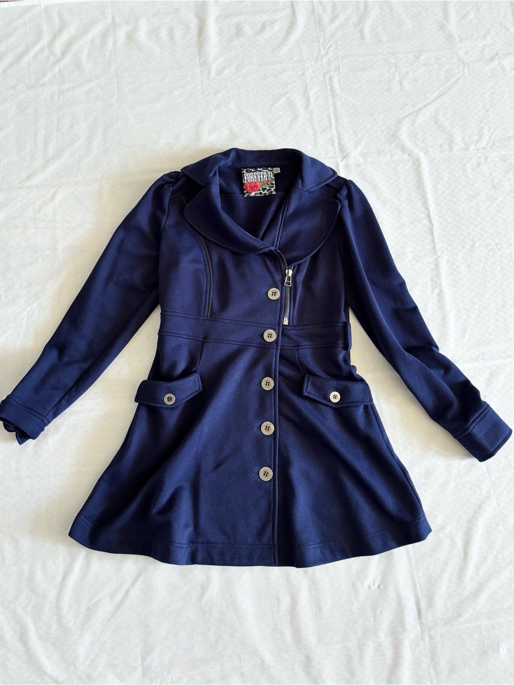 navy blue y2k Forever 21 Twist collection jacket with silver hardware